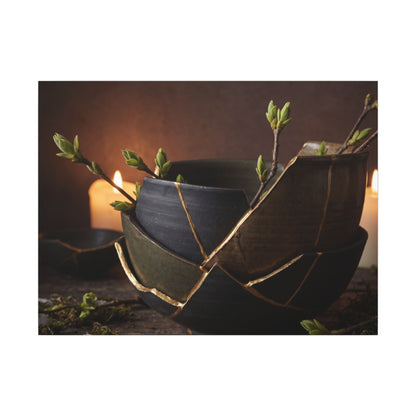 Broken Pottery Spring Canvas Art | Dark Japandi Luxurious Design Art Print