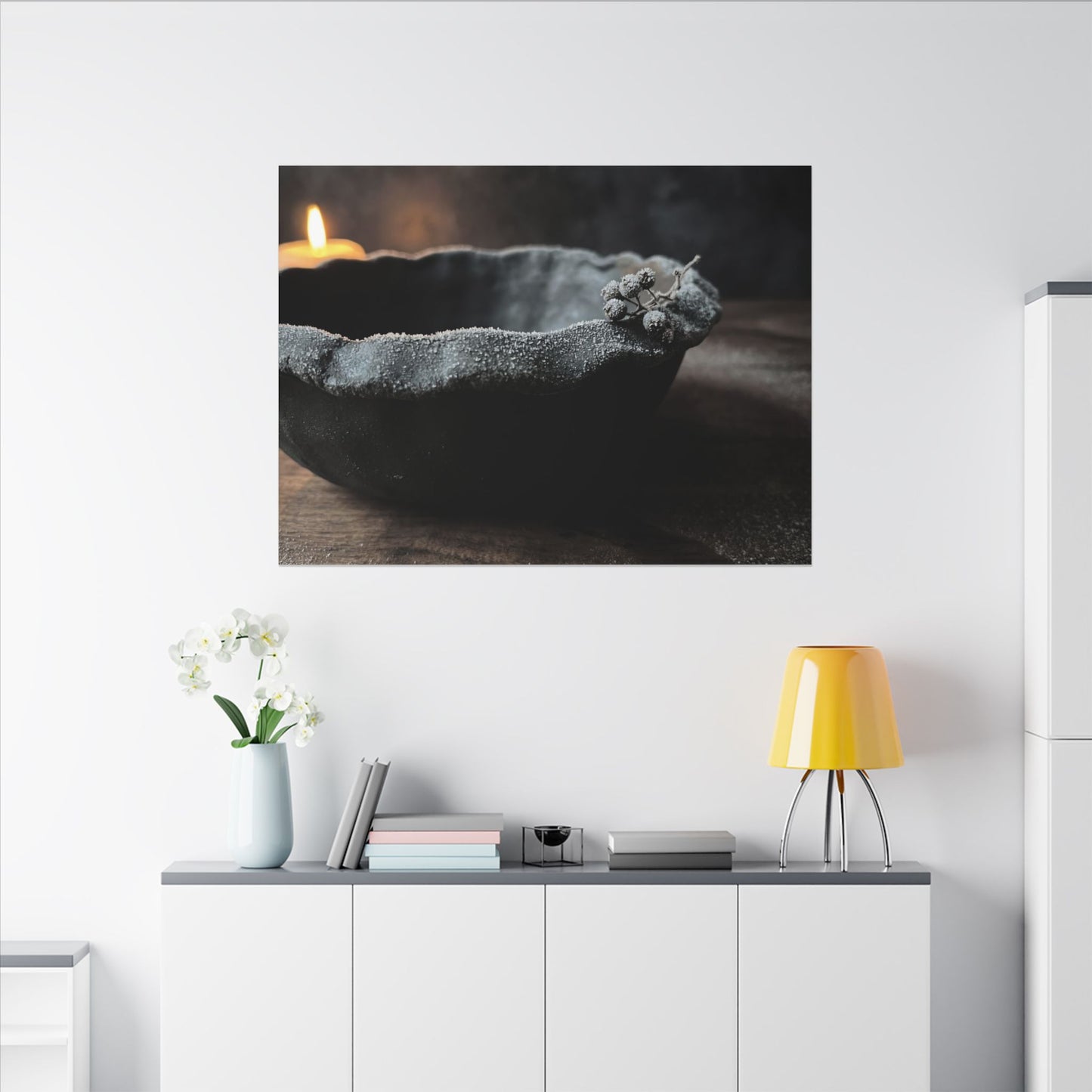 Ceramic Bowl Canvas Art | Winter Dark Japandi Shadow Zen Art