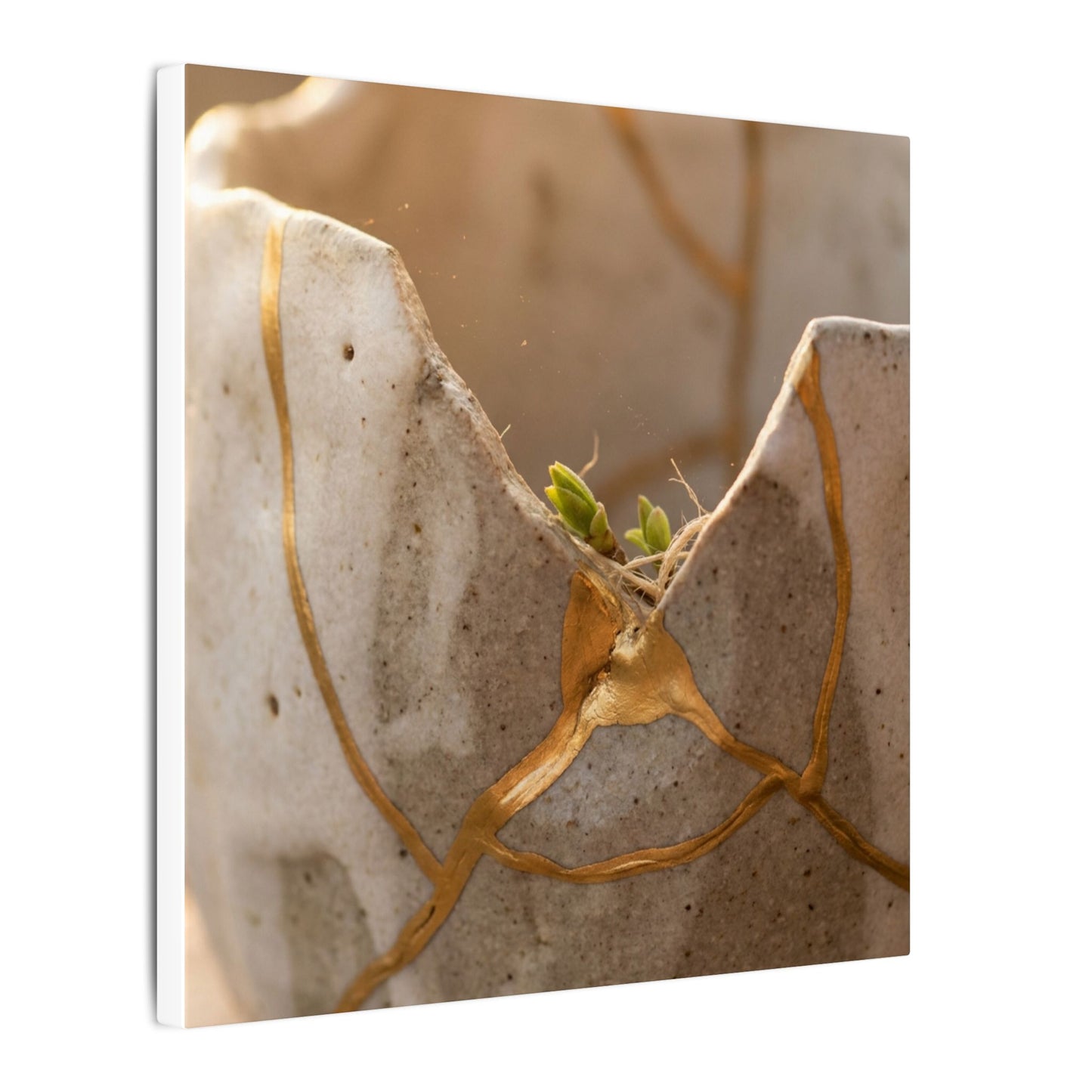 Golden Hour Broken Pottery Canvas Art - Japandi Kanso