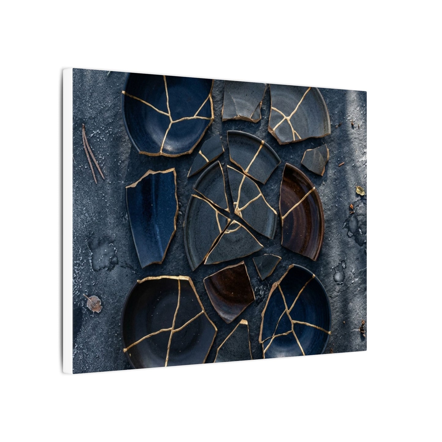 Dark Japandi Broken Pottery in Dappled | Shadow Zen Canvas Art