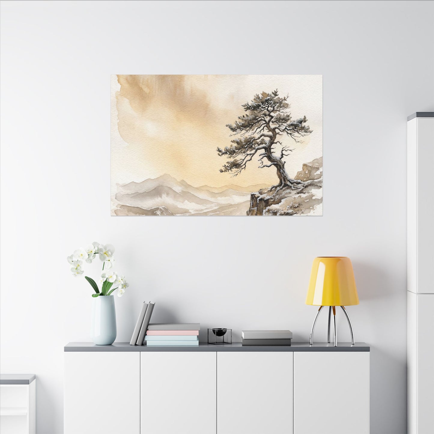 Pine Tree Canvas Art | Winter Japandi Watercolor Art