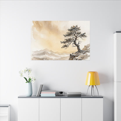 Pine Tree Canvas Art | Winter Japandi Watercolor Art