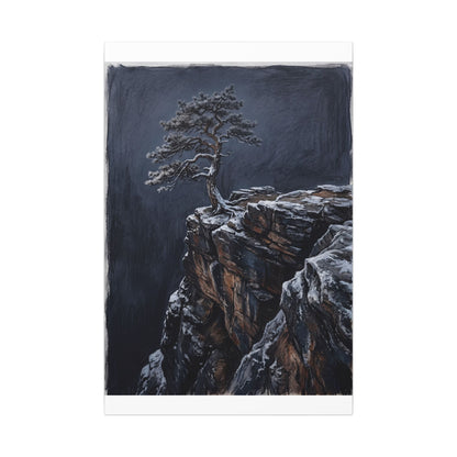 Dark Japandi Pine Tree in Dawn | Dark Texture Canvas Art