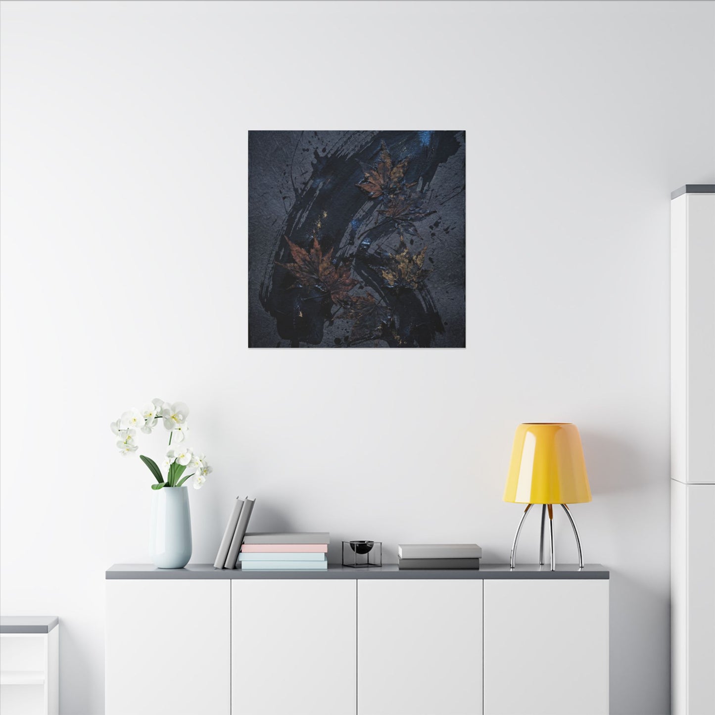 Sophisticated Ink Brushstroke Canvas Art - Dark Texture Dark Japandi