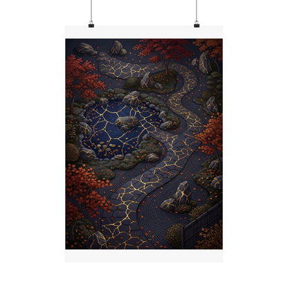 Moonlit Garden Wall Art Print | Autumn Kintsugi Gold Vein Art