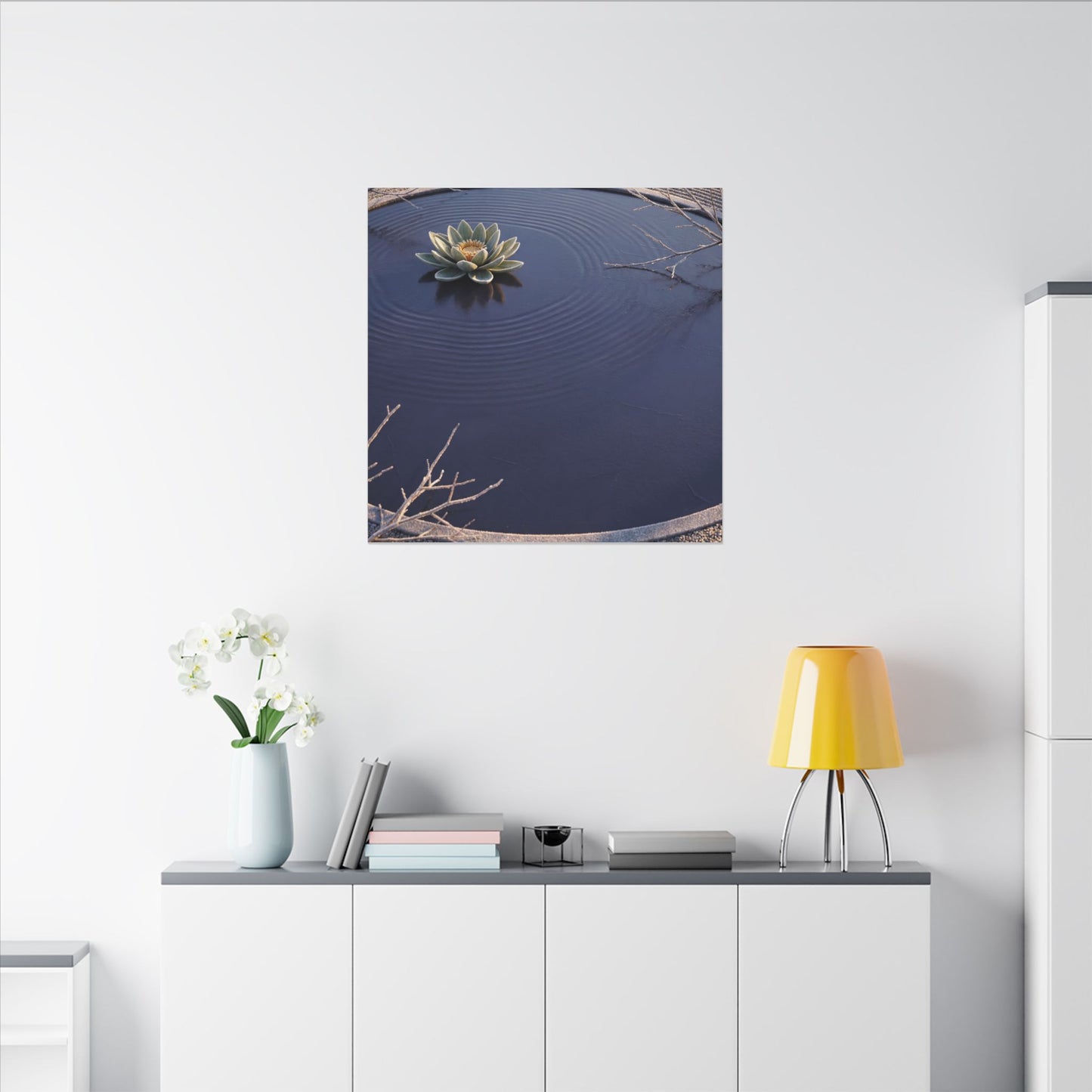 Lotus Flower Canvas Art | Winter Zen Karesansui Art