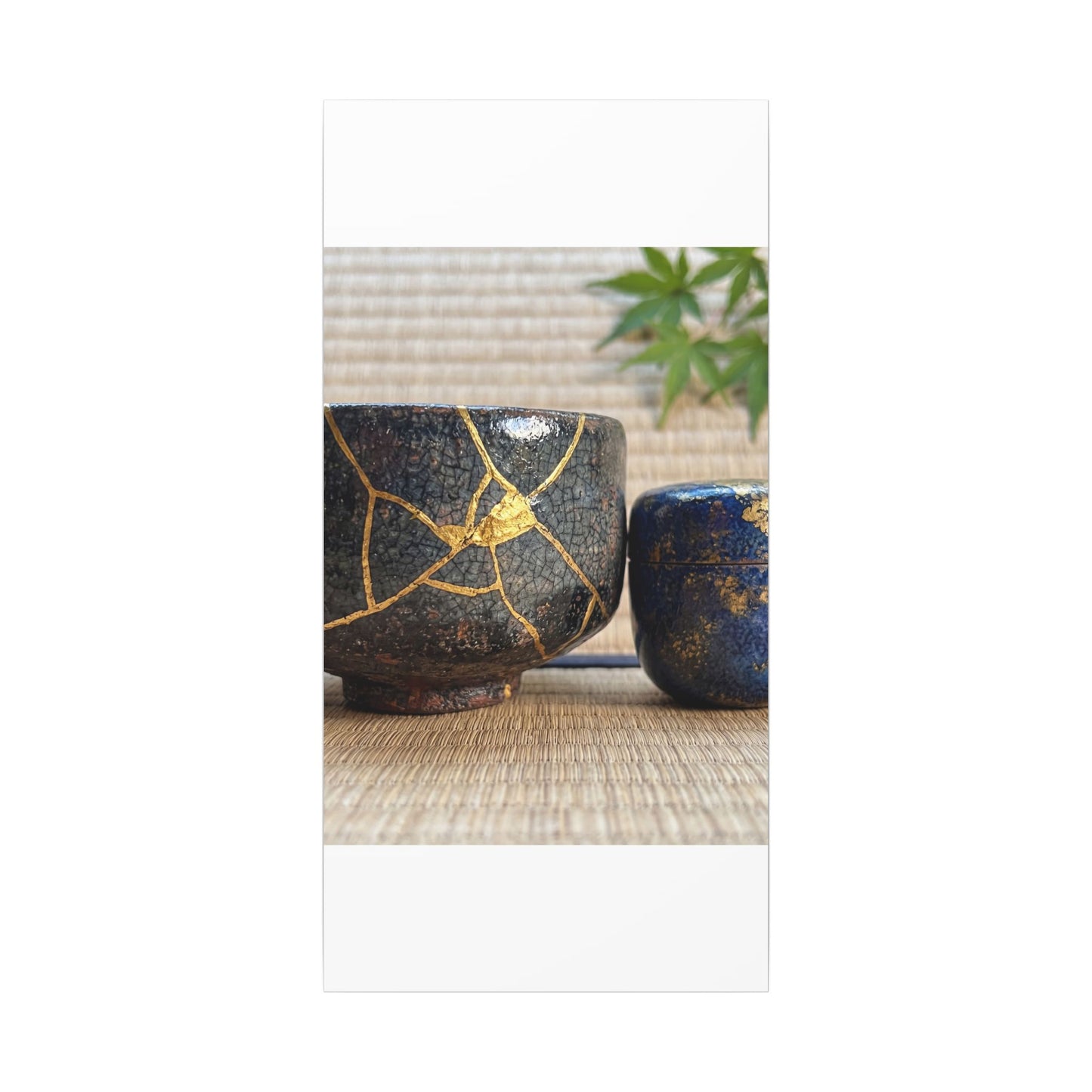 Tea Ceremony Crackle Gold Canvas Art | Philosophical Kintsugi Art