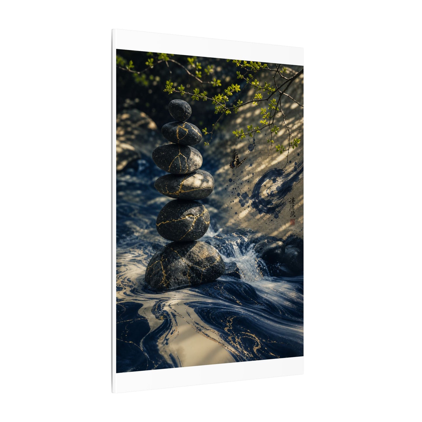 Kintsugi River Stones in Dappled | Broken Beauty Canvas Art