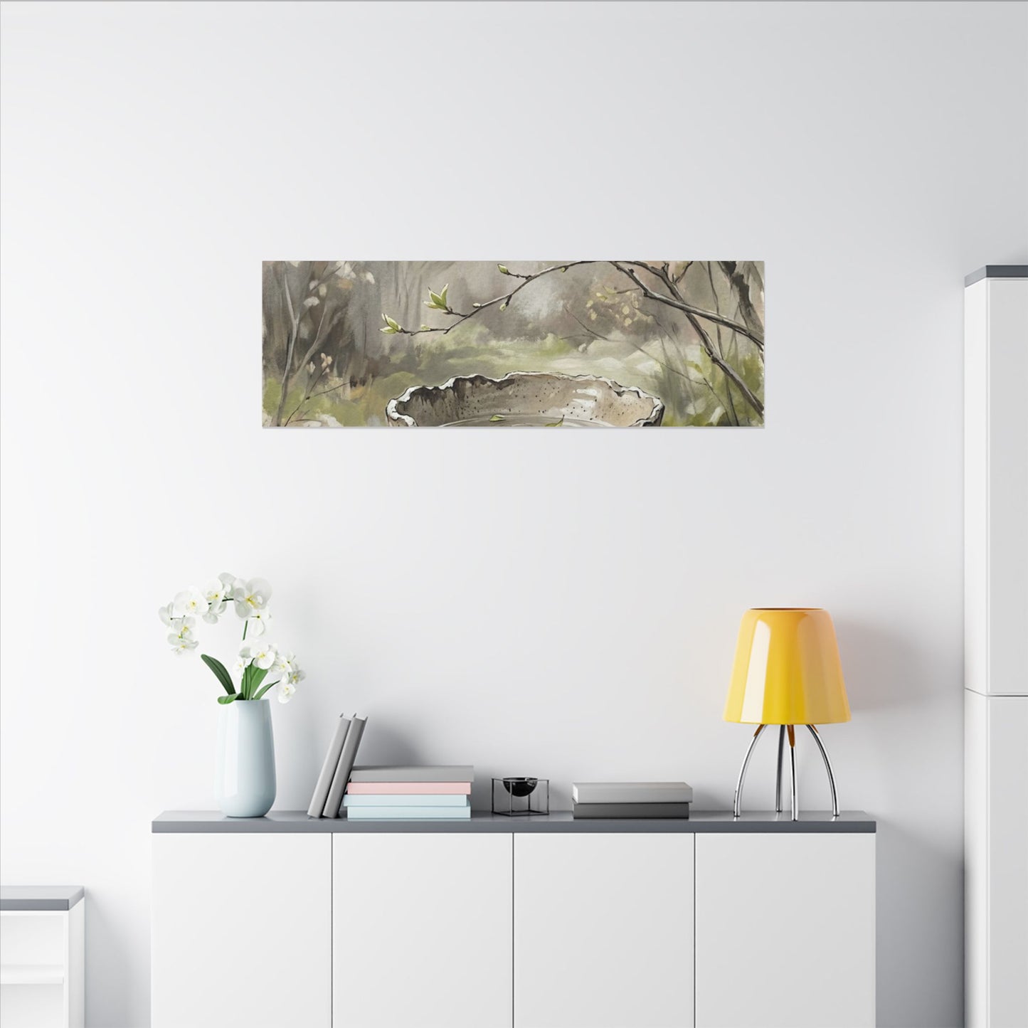 Japandi Ceramic Bowl in Overcast | Minimal Line Canvas Art