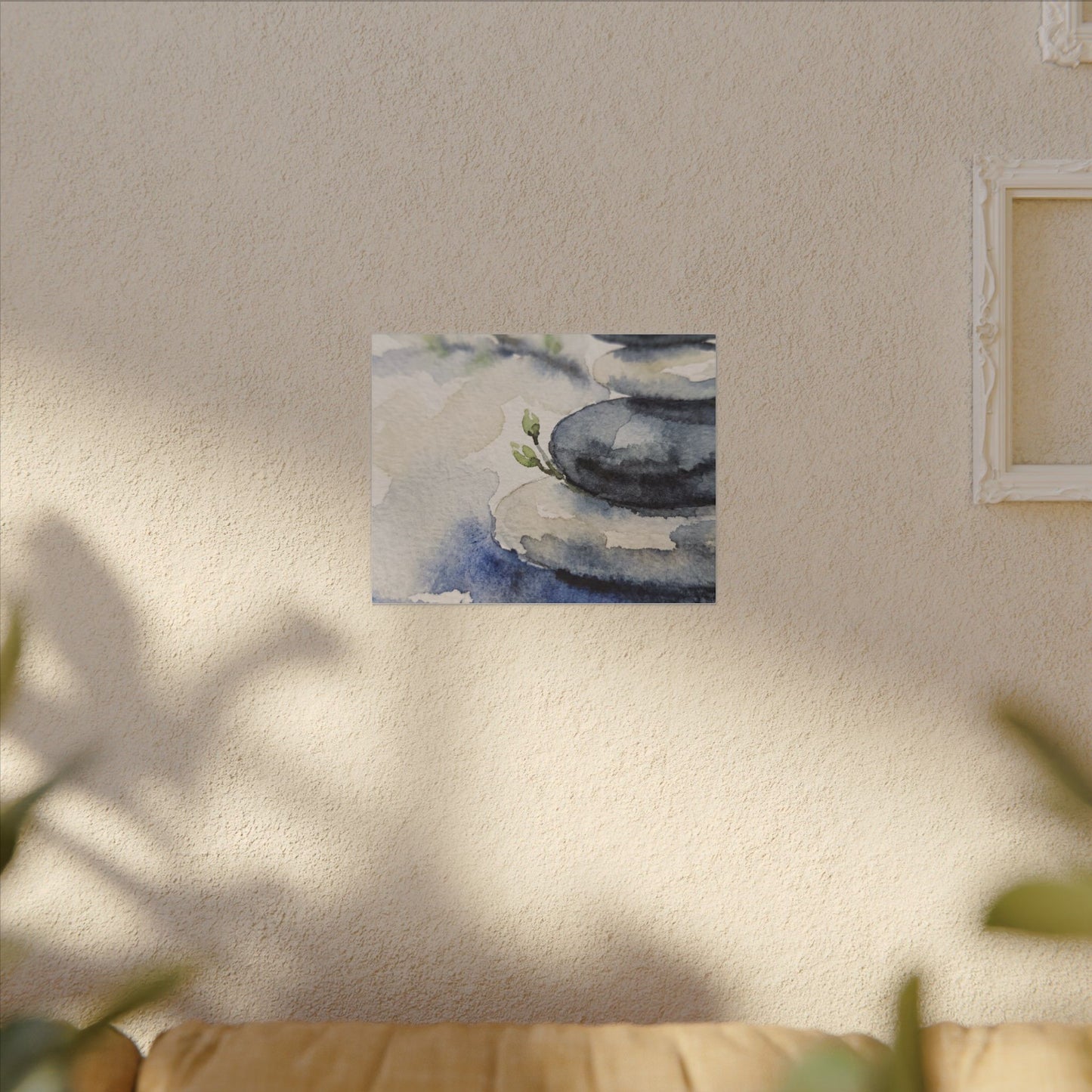 River Stones Watercolor Canvas Art | Cozy Japandi Art