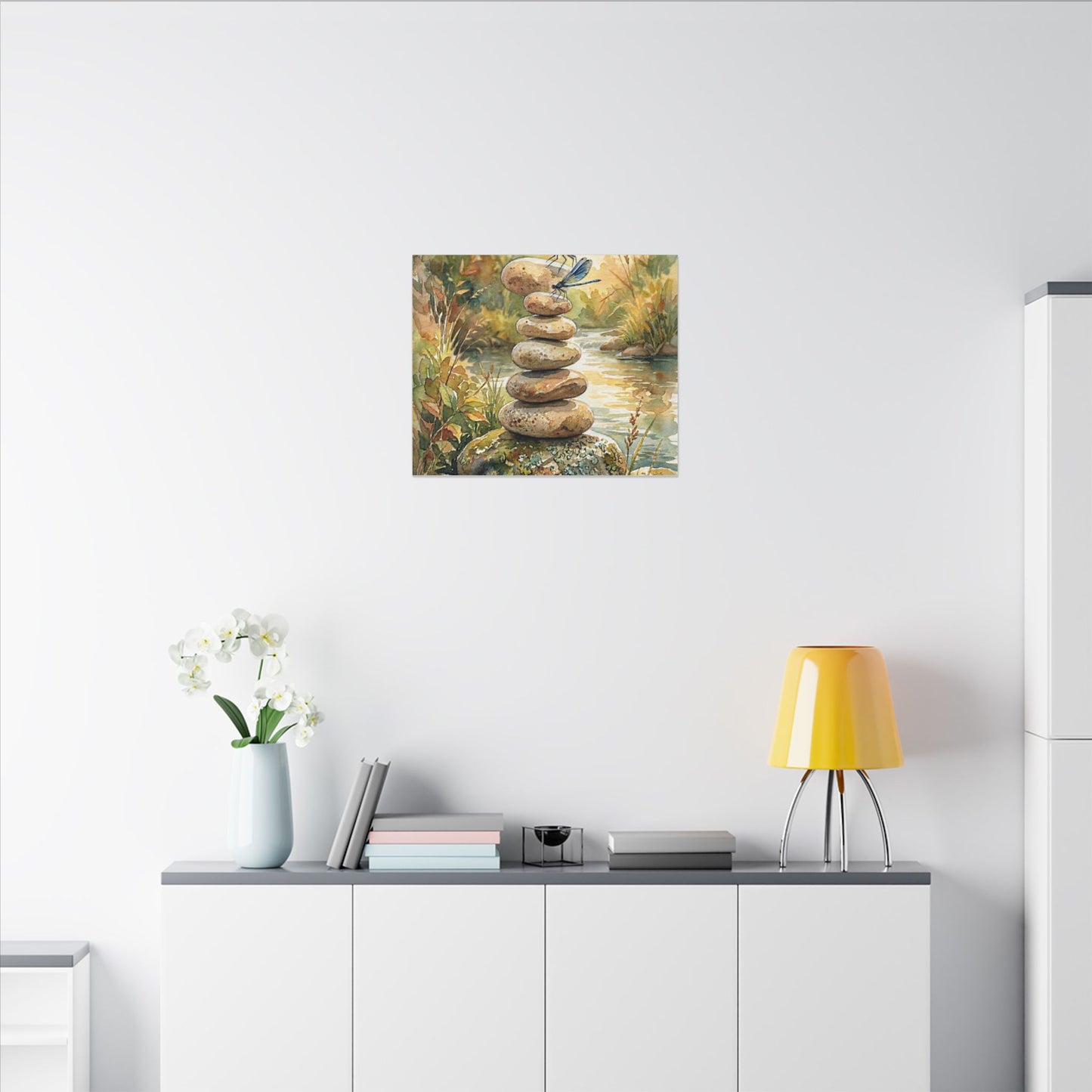 River Stones Summer Canvas Art | Japandi Cozy Design