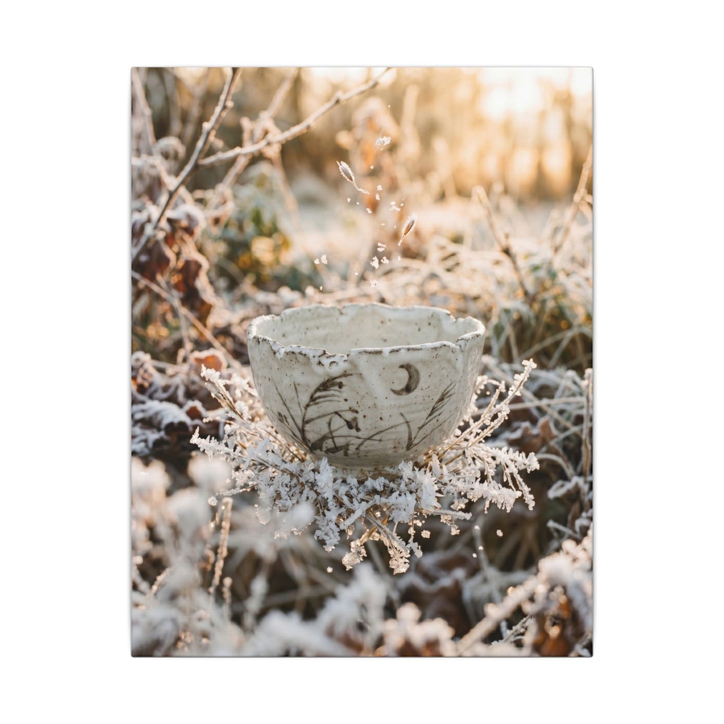 Japandi Ceramic Bowl in Golden Hour | Japanese Pattern Canvas Art