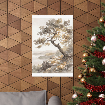Mono No Aware Pine Tree Wall Art Print - Japandi Watercolor