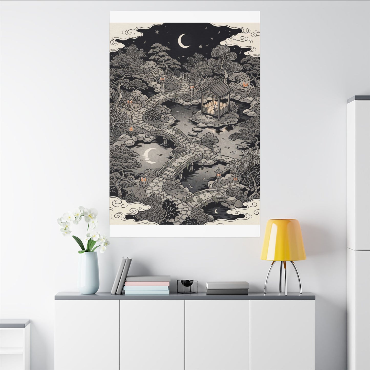 Moonlit Garden Ukiyo E Inspired Canvas Art | Serene Zen Art