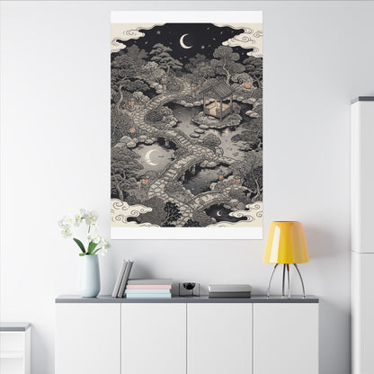 Moonlit Garden Ukiyo E Inspired Canvas Art | Serene Zen Art