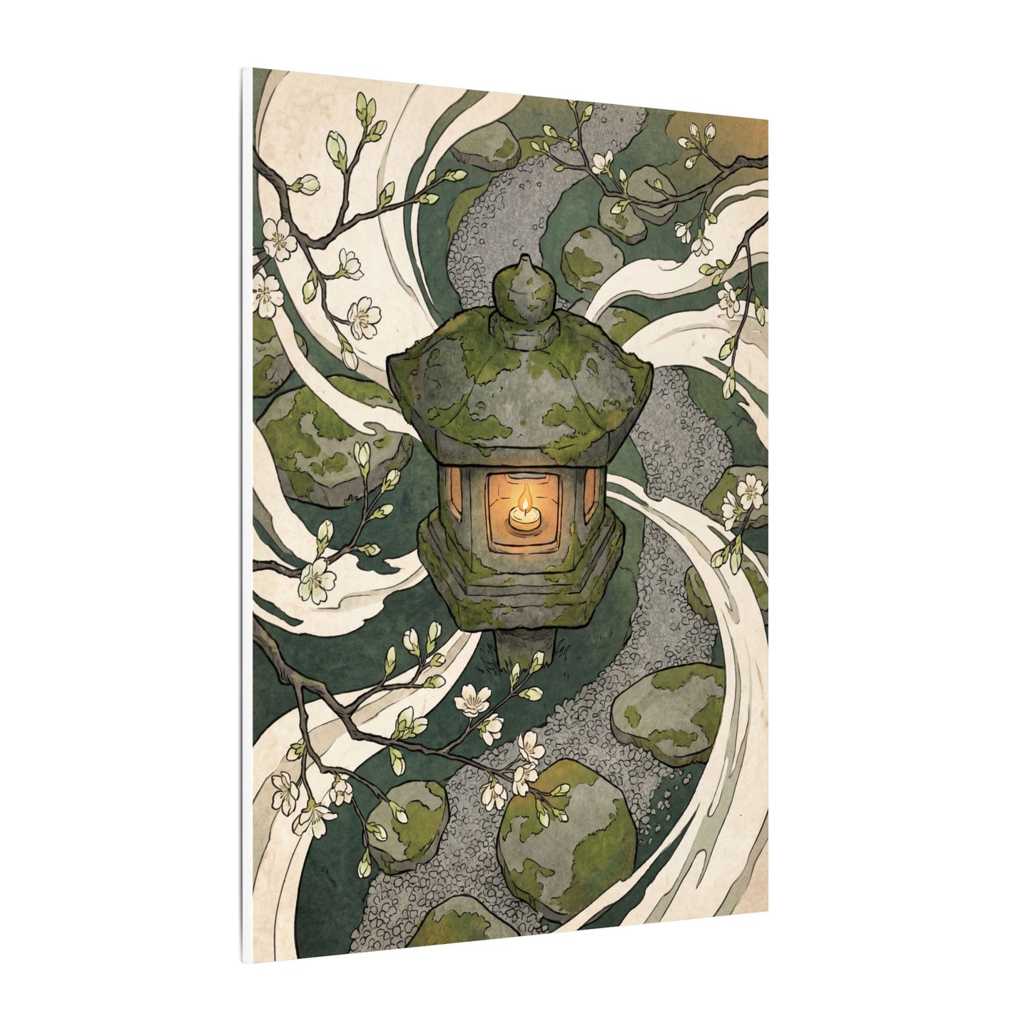 Zen Stone Lantern in Candlelight | Ukiyo E Inspired Canvas Art