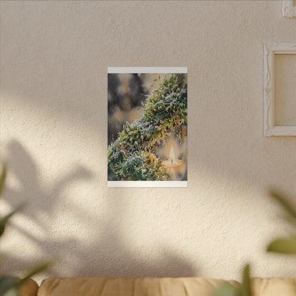 Winter Moss Close Up Watercolor Canvas Art | Neutral Decor