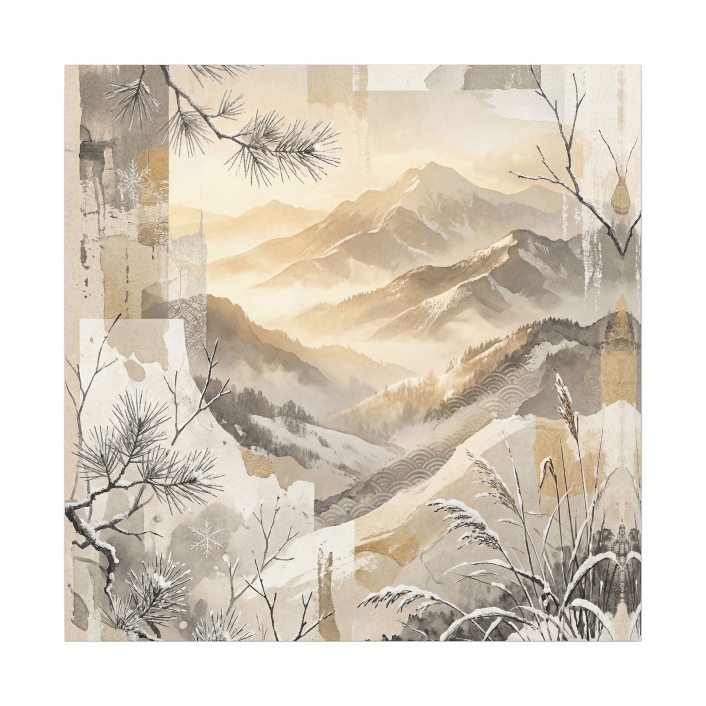 Shibui Mountain Mist Canvas Art - Japandi Japanese Pattern