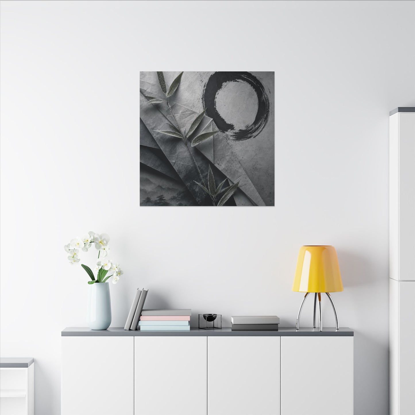 Winter Paper Fold Enso Canvas Art | Serene Decor