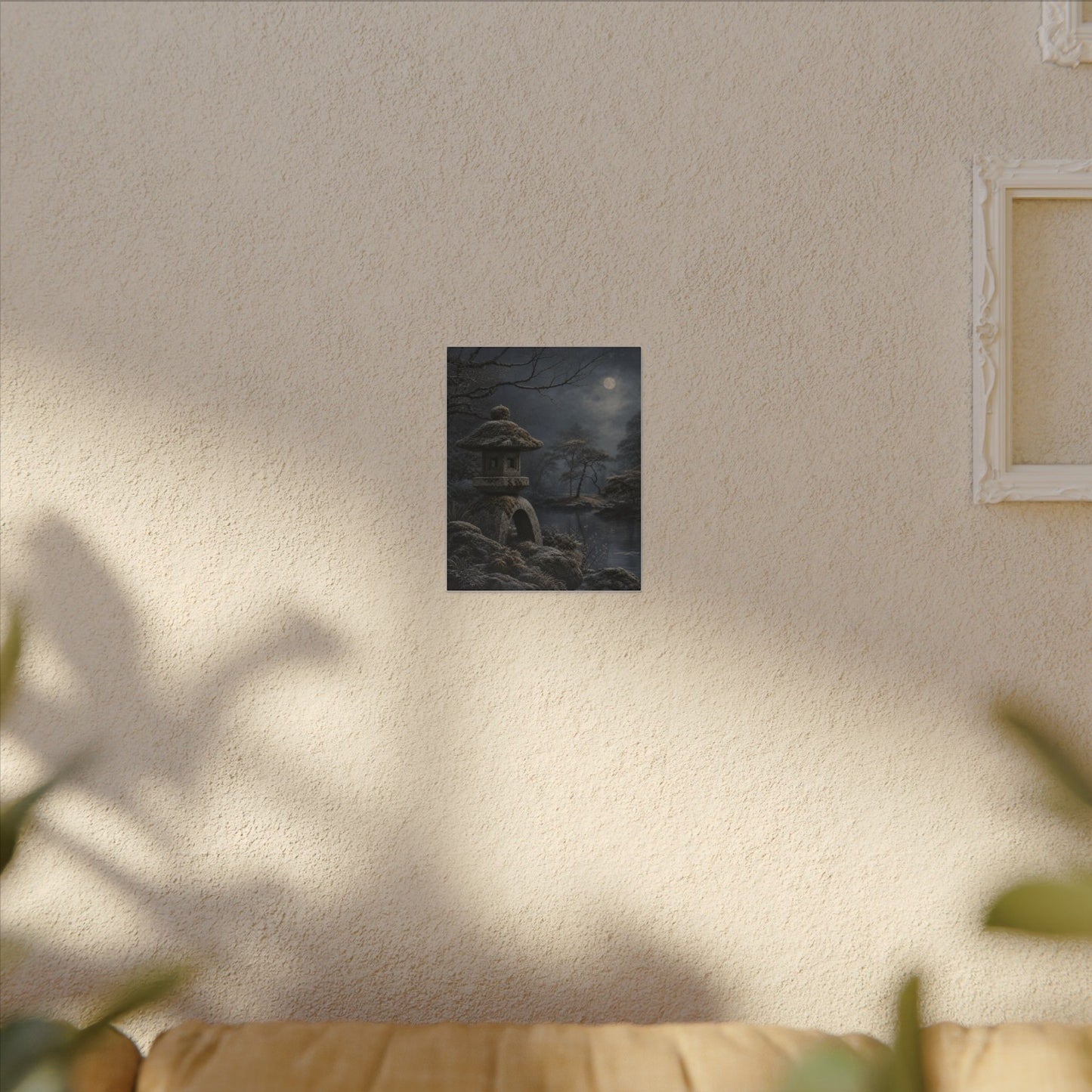 Stone Lantern Canvas Art | Winter Japandi Japanese Pattern Art