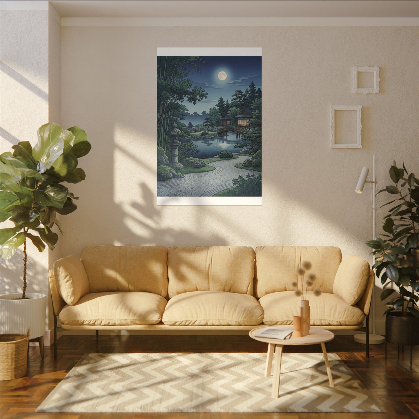 Summer Moonlit Garden Ukiyo E Inspired Canvas Art | Serene Decor