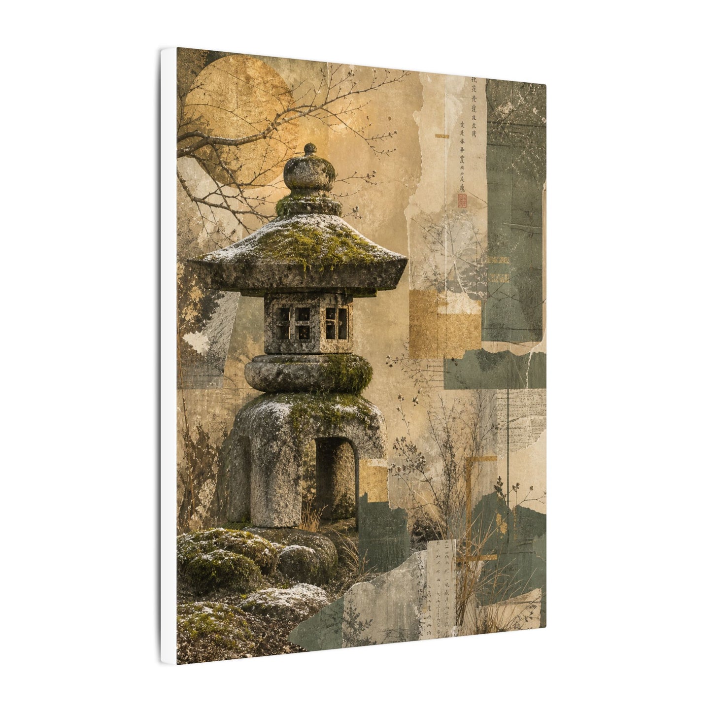 Elegant Stone Lantern Canvas Art - Texture Japandi