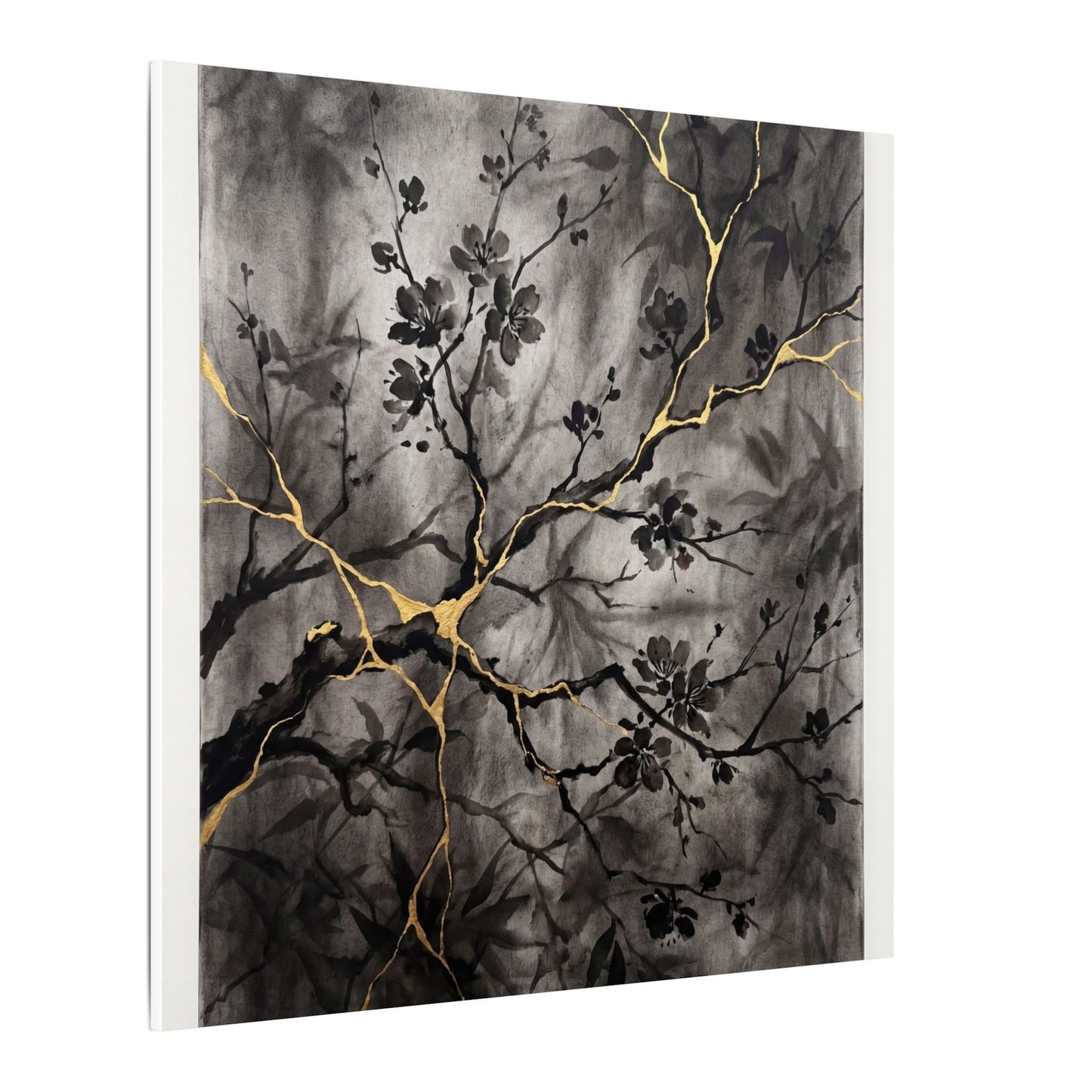 Kanso Cherry Blossom Canvas Art - Kintsugi Crackle Gold
