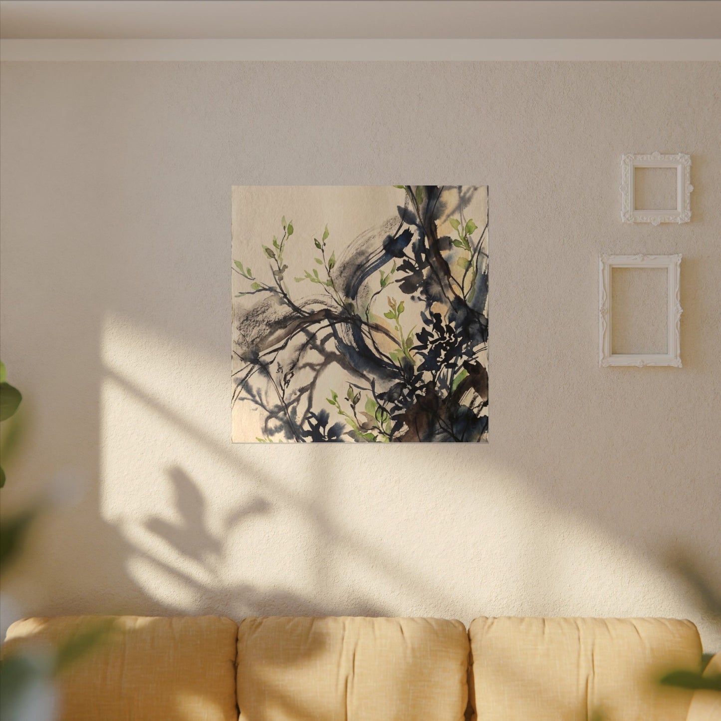 Ma Shadow Play Canvas Art - Dark Japandi Charcoal Ink