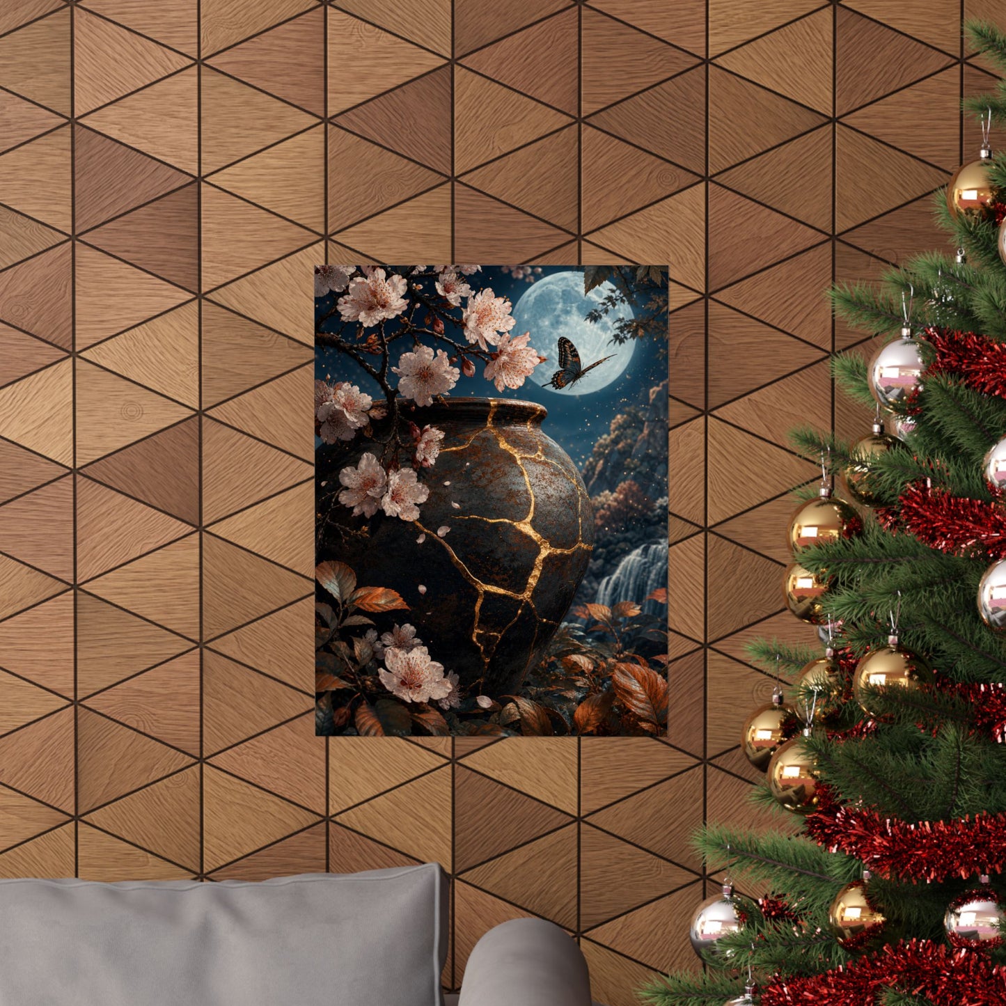Cherry Blossom Gold Repair Wall Art Print | Beautiful Kintsugi Art