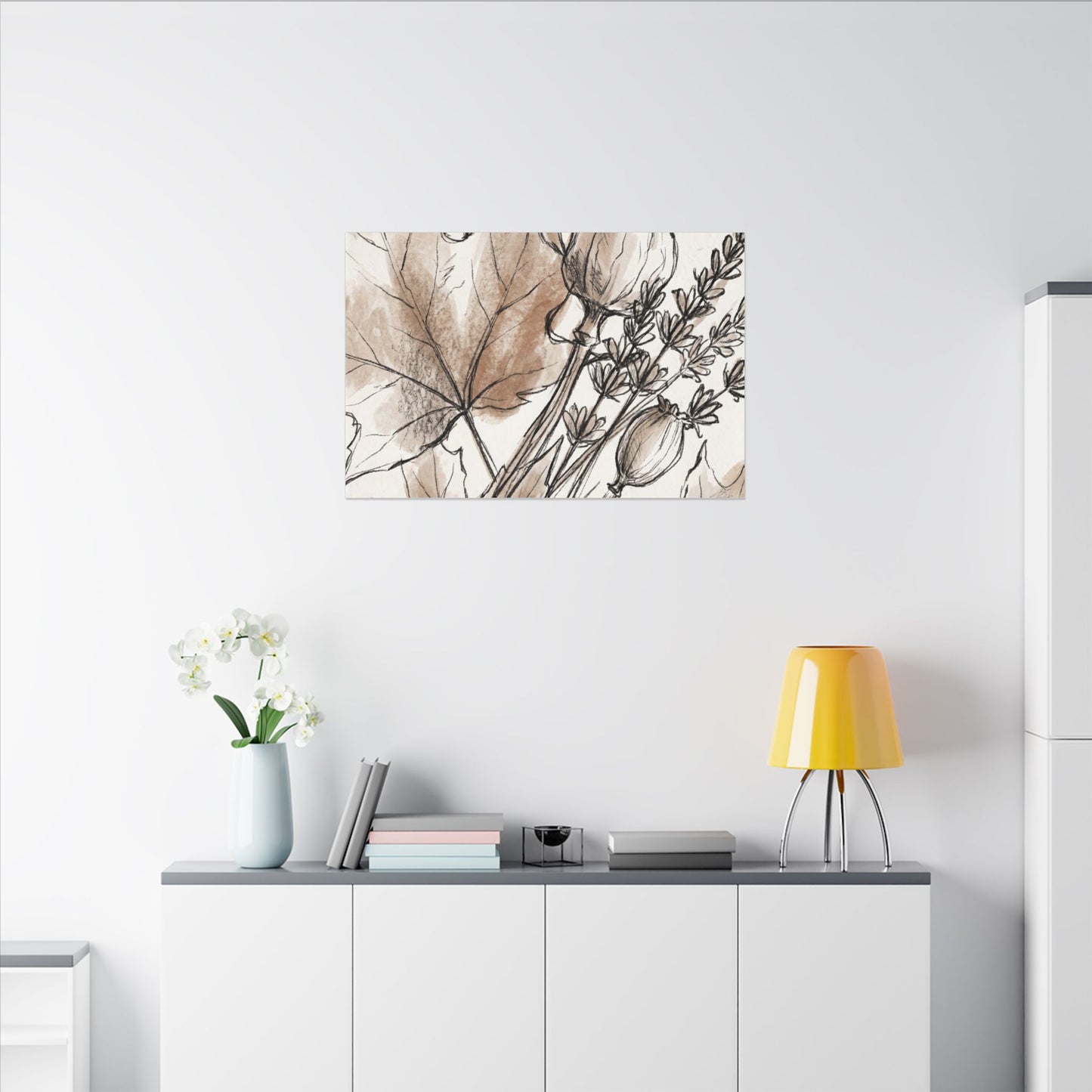 Neutral Dried Flowers Canvas Art - Minimal Line Japandi