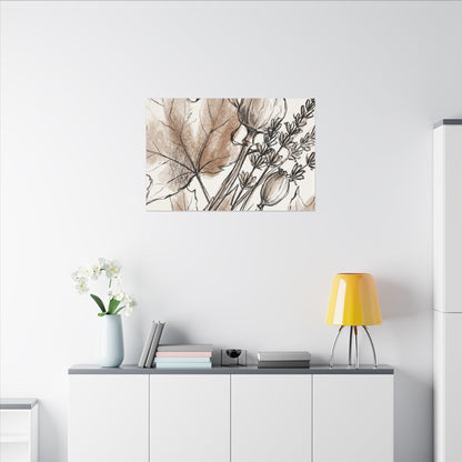 Neutral Dried Flowers Canvas Art - Minimal Line Japandi