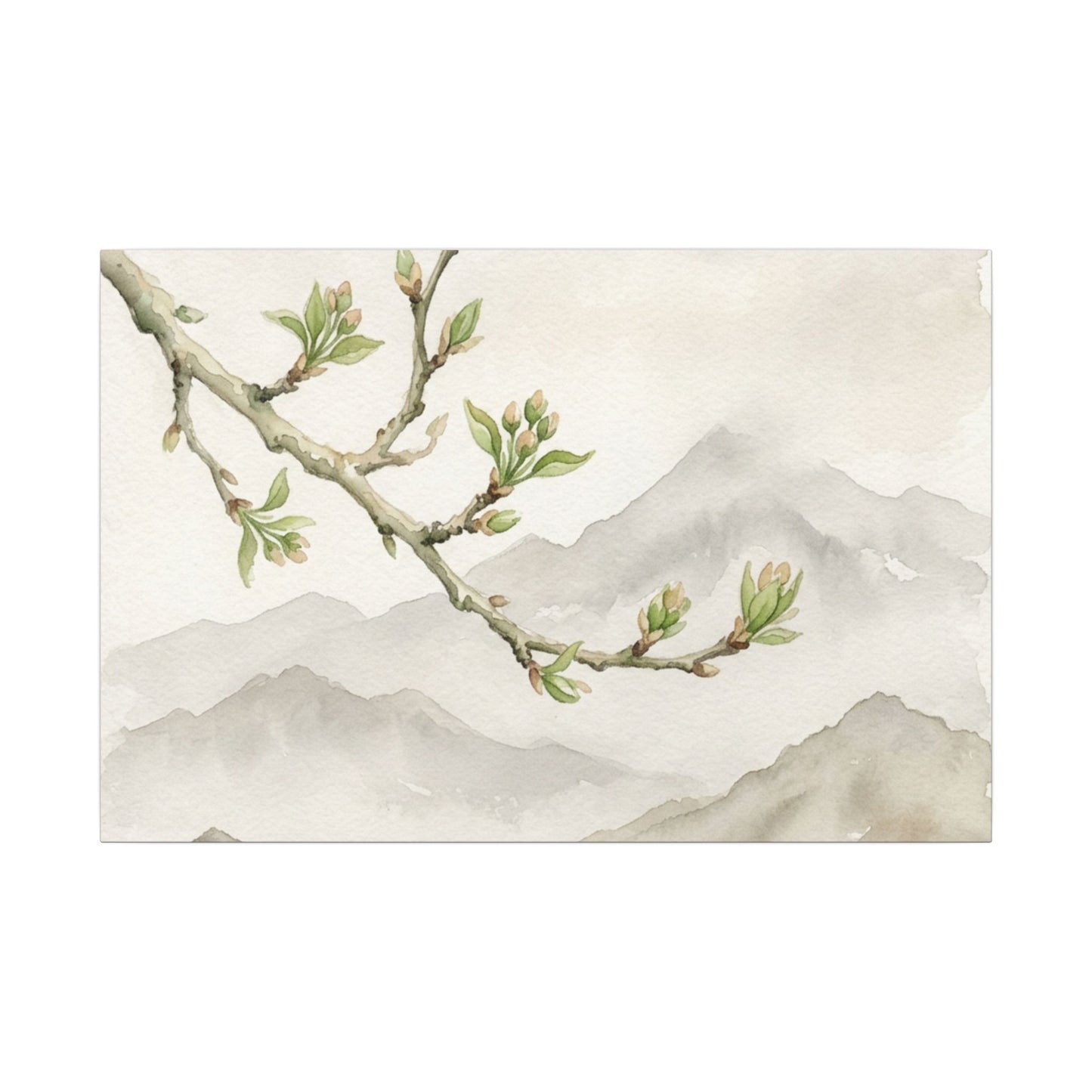 Spring Mountain Mist Watercolor Canvas Art | Cozy Decor