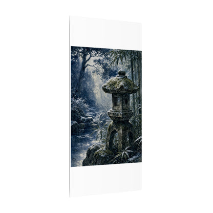 Zen Stone Lantern in Dappled | Sumi E Canvas Art