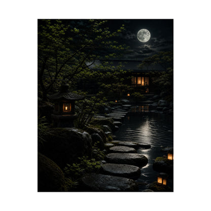 Ma Moonlit Garden Wall Art Print - Dark Japandi Shadow Zen
