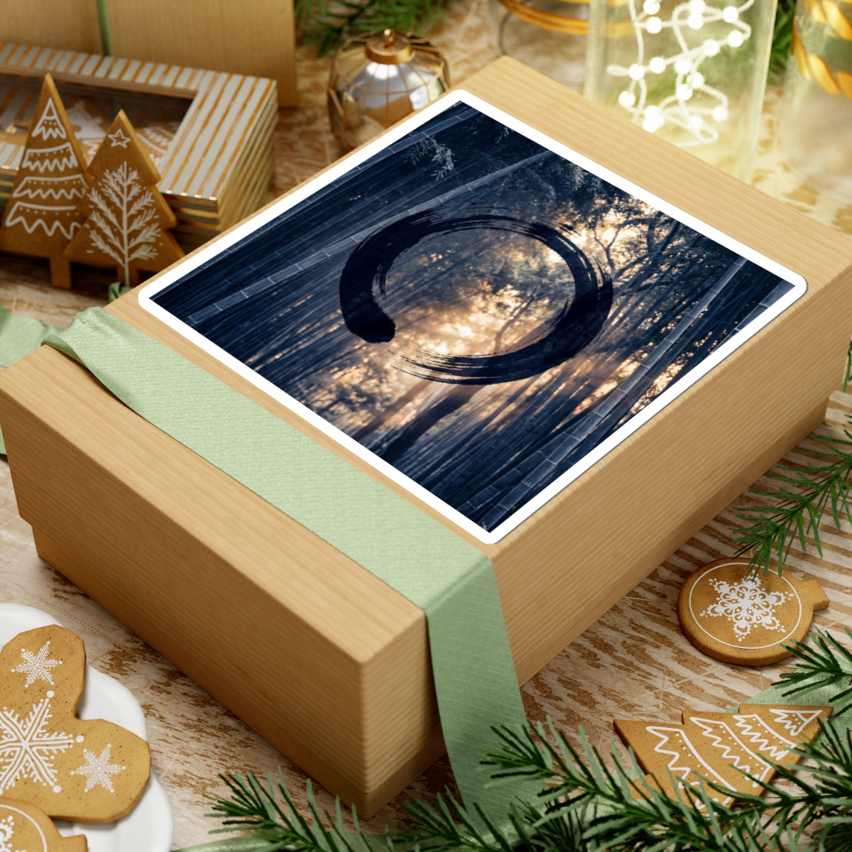 Zen Bamboo Grove in Golden Hour | Enso Sticker Art Print
