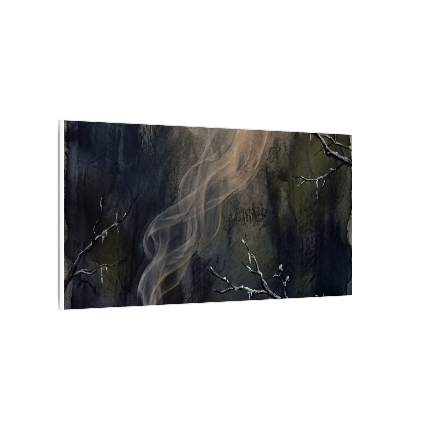 Incense Smoke Winter Canvas Art | Dark Japandi Moody Design