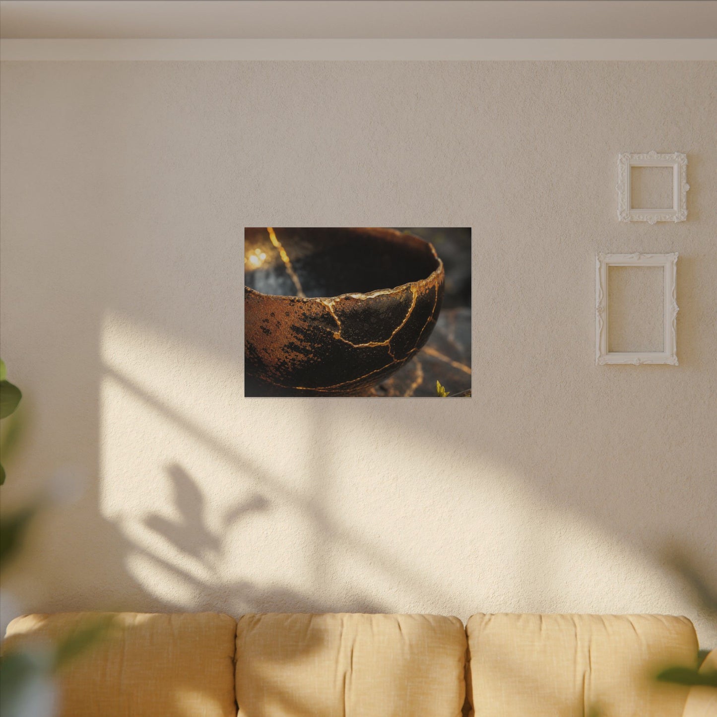 Kintsugi Ceramic Bowl in Golden Hour | Gold Vein Canvas Art