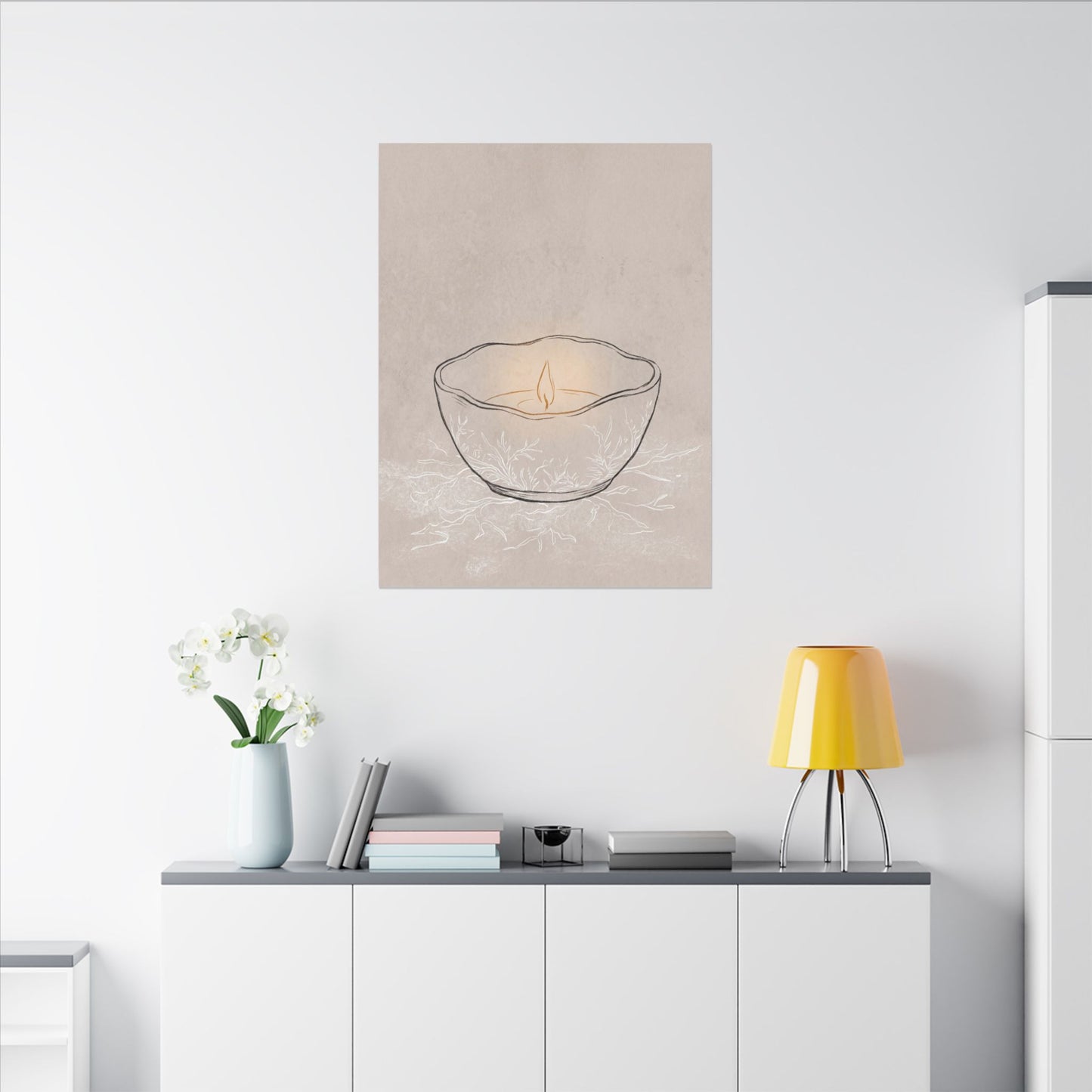 Ceramic Bowl Minimal Line Canvas Art | Neutral Japandi Art