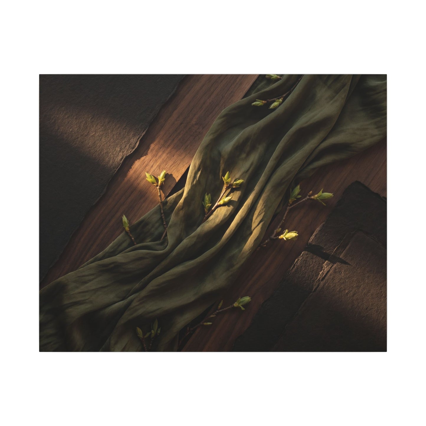 Silk Drape Canvas Art | Spring Dark Japandi Dark Texture Art