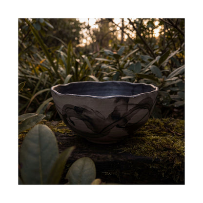 Seijaku Ceramic Bowl Wall Art Print - Dark Japandi Charcoal Ink