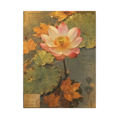 Autumn Lotus Flower Herbarium Canvas Art | Rustic Decor