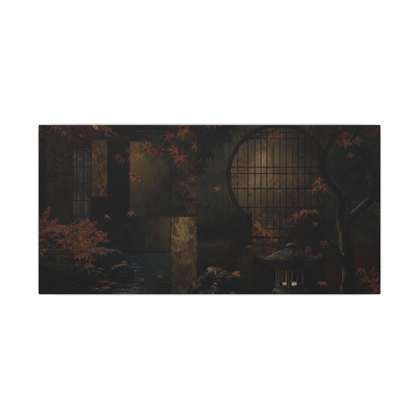 Moonlight Moonlit Garden Canvas Art - Dark Japandi Shibui