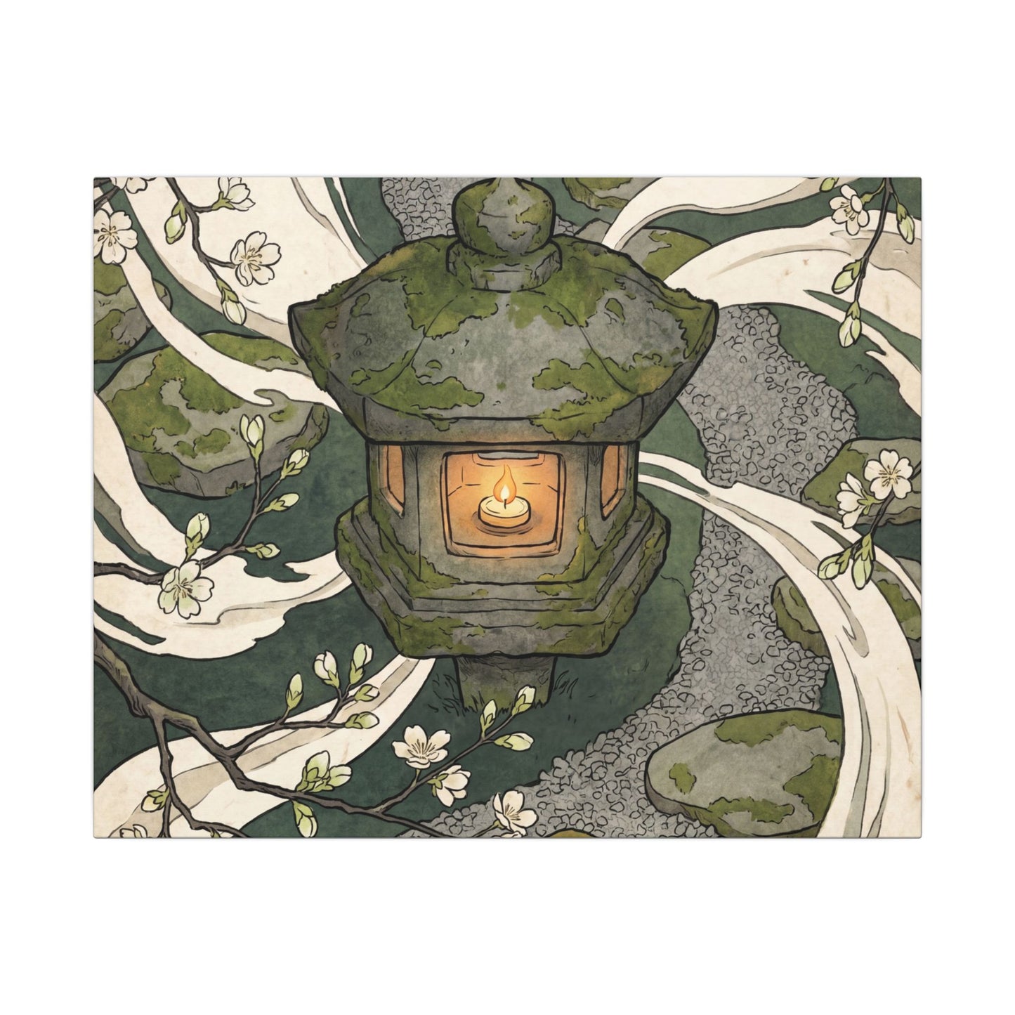 Zen Stone Lantern in Candlelight | Ukiyo E Inspired Canvas Art