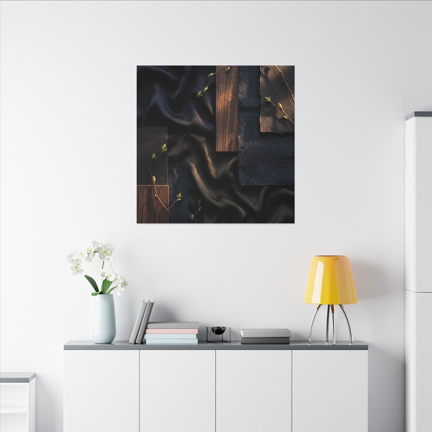 Silk Drape Spring Canvas Art | Dark Japandi Moody Design