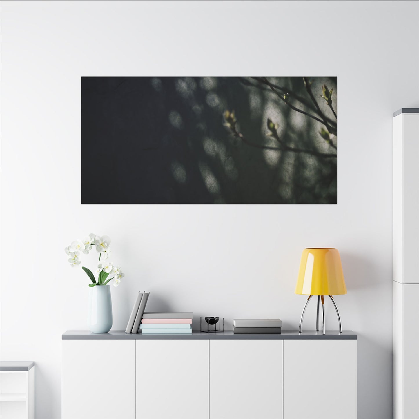 Dark Japandi Shoji Screen in Dappled | Moody Minimal Canvas Art