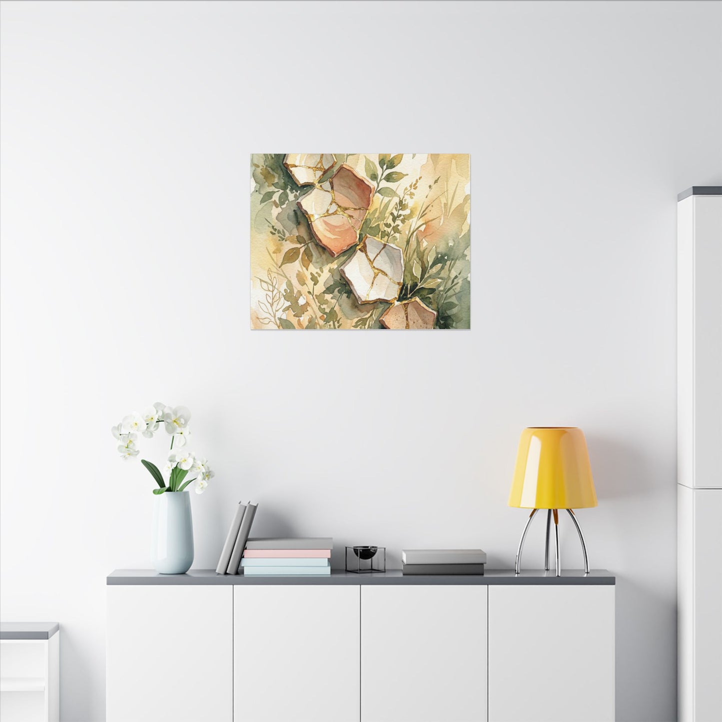 Japandi Broken Pottery in Golden Hour | Watercolor Canvas Art