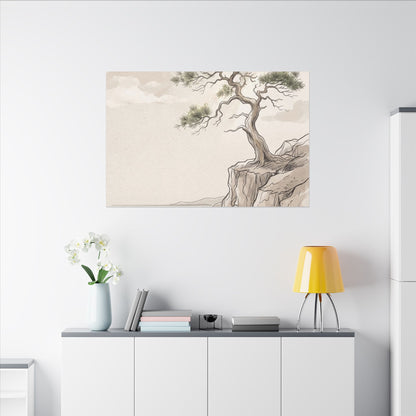 Japandi Pine Tree in Dappled | Minimal Line Canvas Art