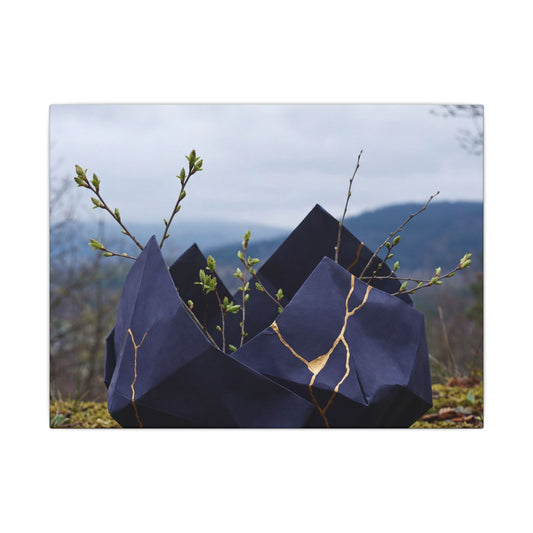 Paper Fold Canvas Art | Spring Kintsugi Gold Repair Art