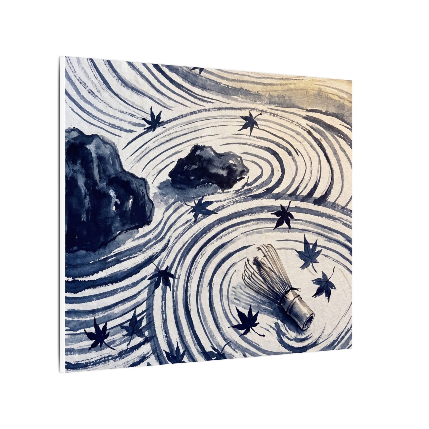 Zen Rock Garden in Golden Hour | Sumi E Canvas Art
