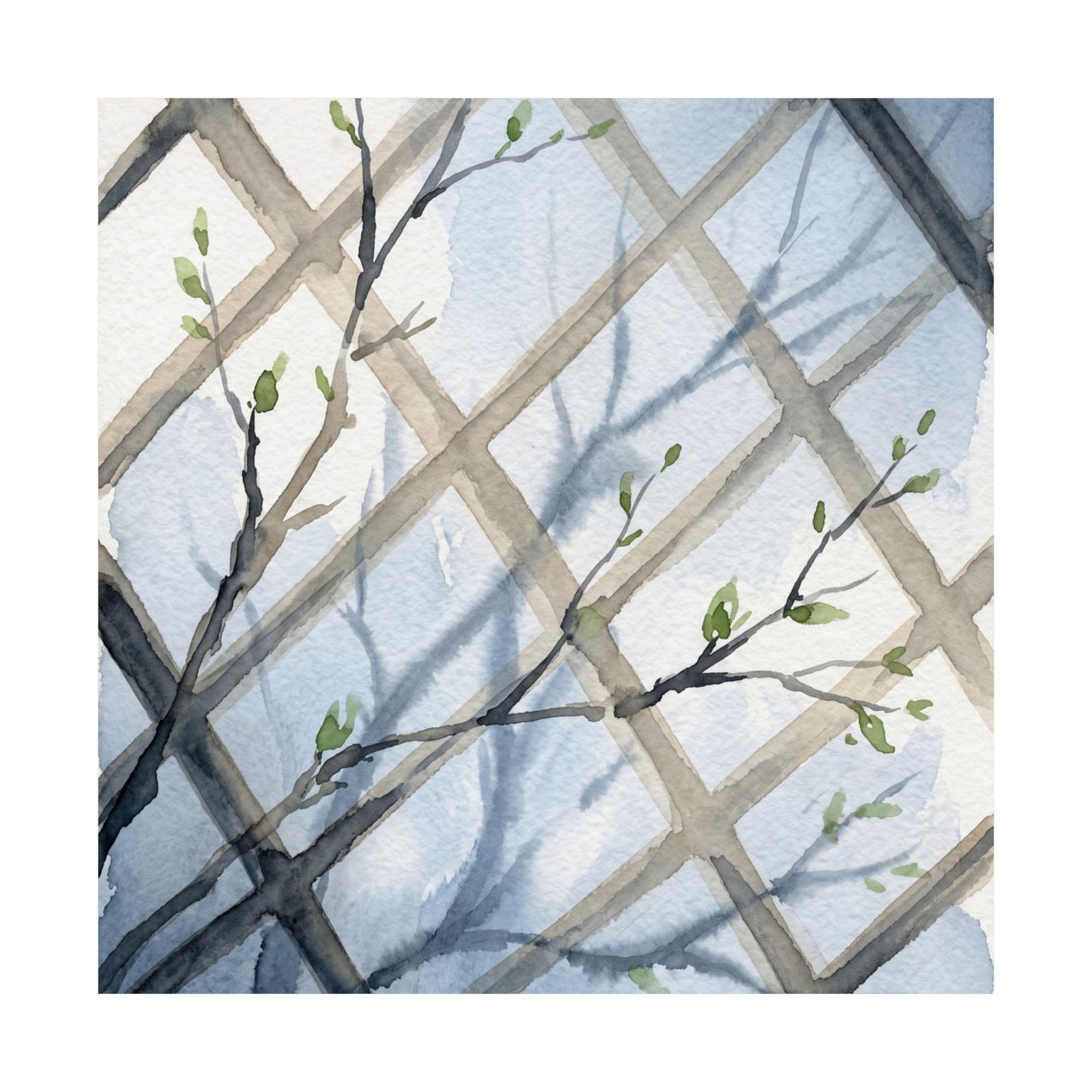 Japandi Shoji Screen in Moonlight | Watercolor Wall Art Print